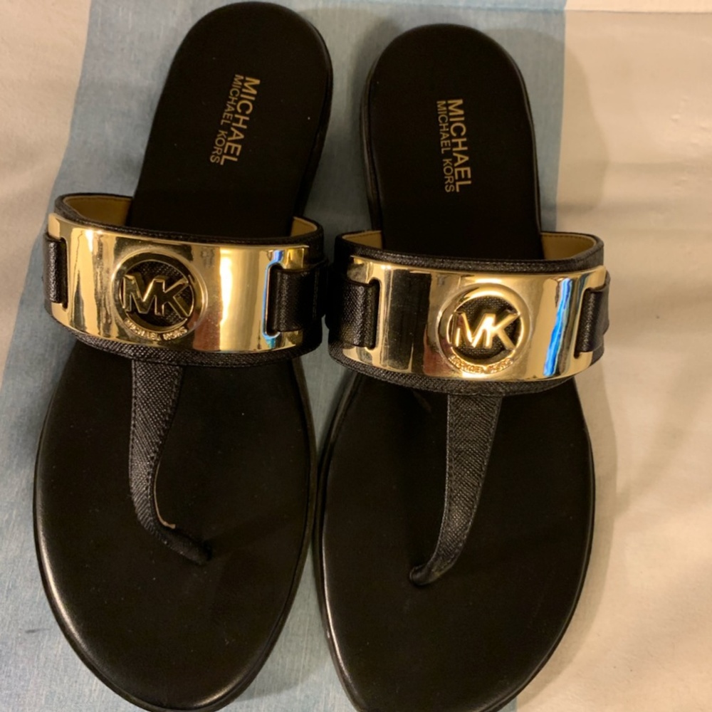 Michael Kors Black and Gold Sandals Size 7